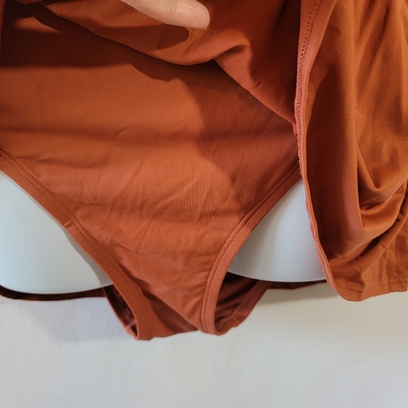 BLUE|Rod Beattie Chestnut Ruched Plunging Halter One Piece Swimsuit Sz 12 Sexy - Picture 5 of 12